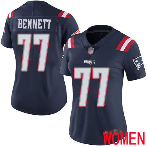 New England Patriots Football #77 Rush Vapor Limited Navy Blue Women Michael Bennett NFL Jersey